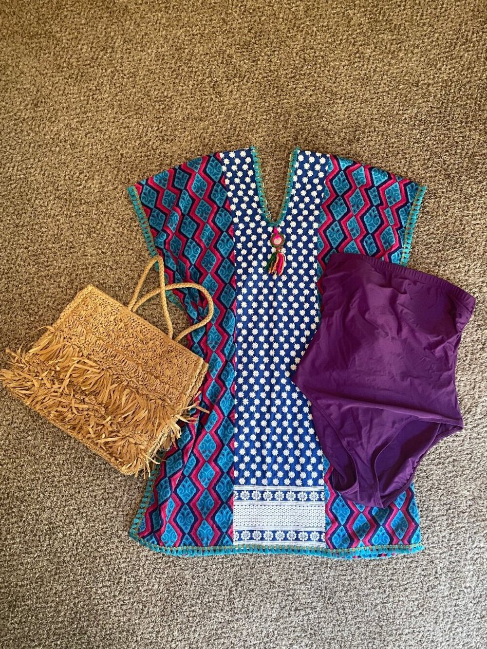 Mitra embroidered bohemian swim coverup with fringe tassels pockets